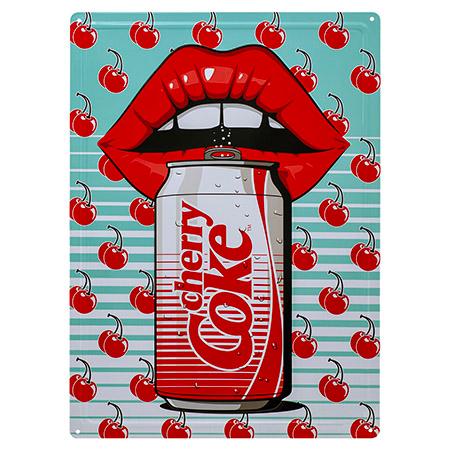 Vintage Coca-Cola Cherry Coke Lips Embossed Metal Tin Sign - 16.75"... image