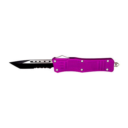 5.25" Tanto Serrated Blade Purple OTF Out the Front Pocket Knife