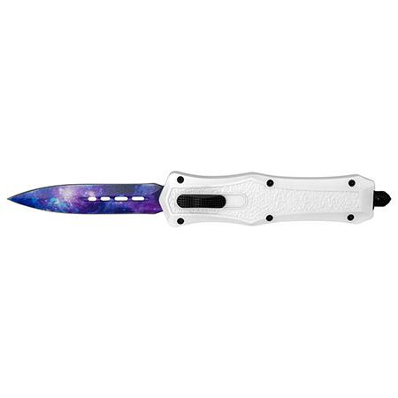 5.25" White Handle Galaxy Nebula Spear Point Blade OTF Out the...