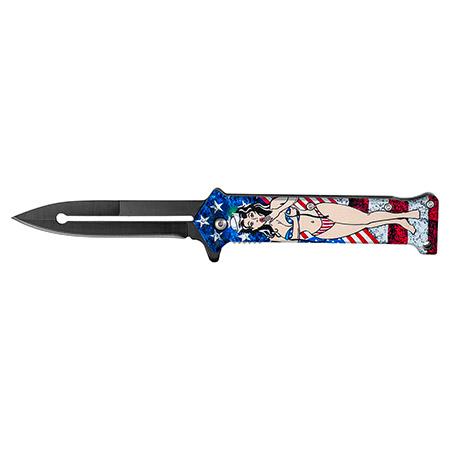 4.5" Pinup Bikini Girl US Flag Handle Spring Assisted Folding... image