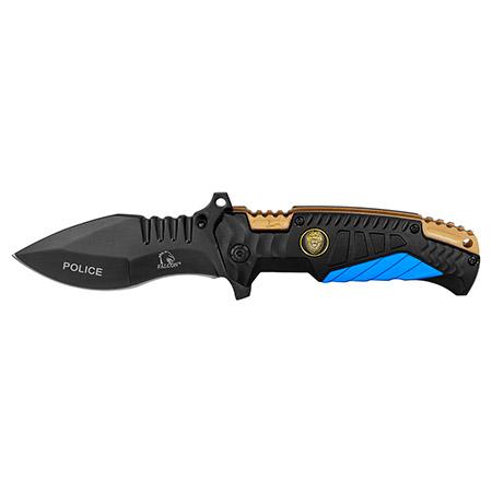 4.75" Falcon Police Blue Accent Tactical Grip Spring Assisted... image