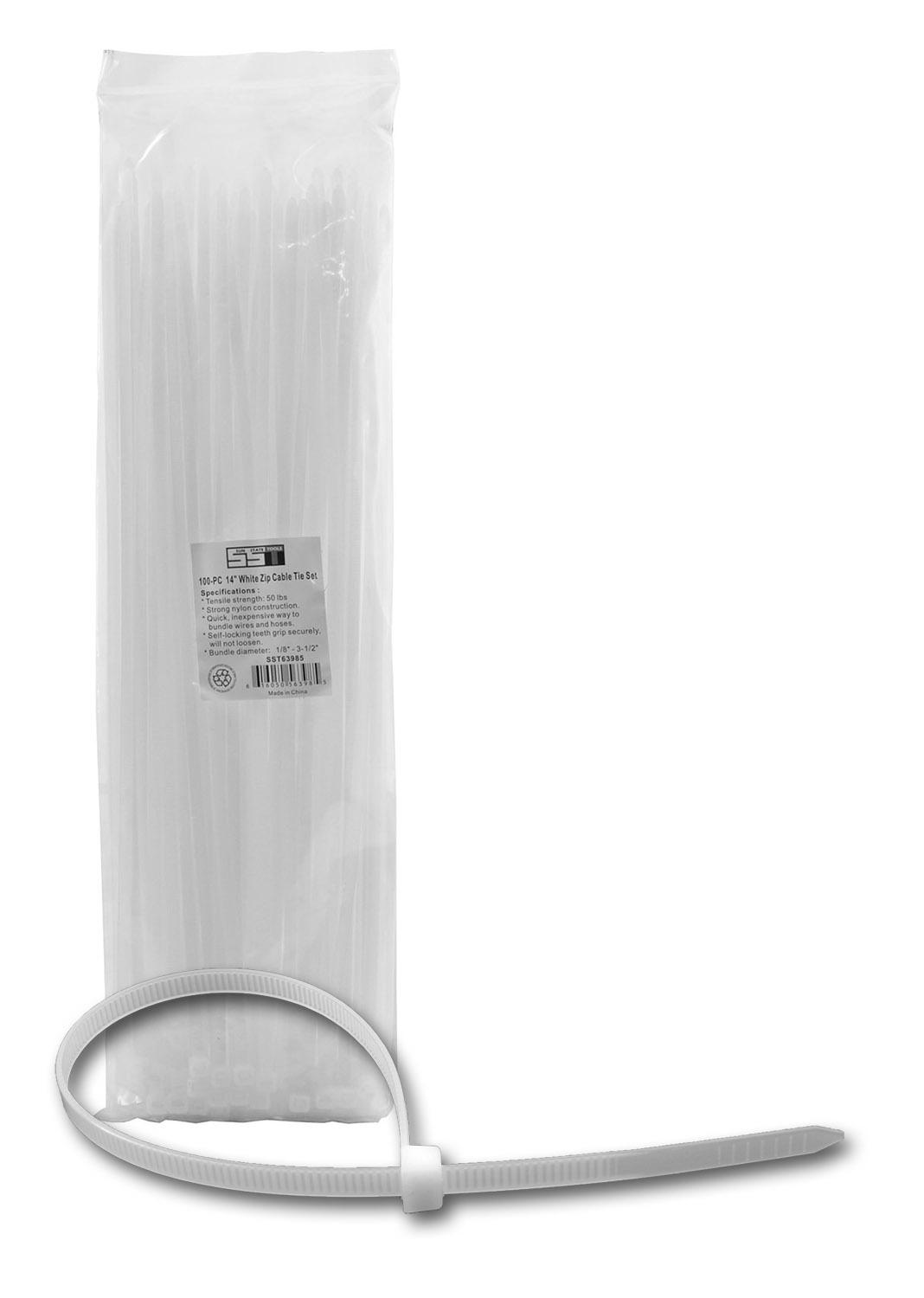 100 pc. 14" White Zip Cable Tie Set - Sun State Tools image
