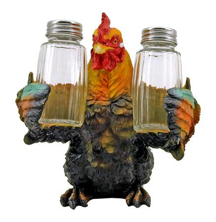 6" Country Farm Morning Rooster Salt and Pepper Shaker Polyresin... image