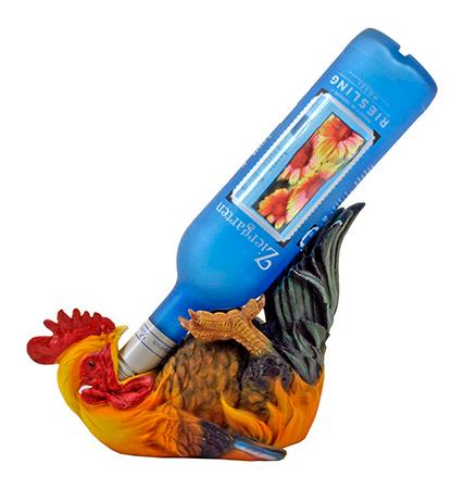 10" Country Farm Morning Rooster Polyresin Wine and Liquor Bottle... image