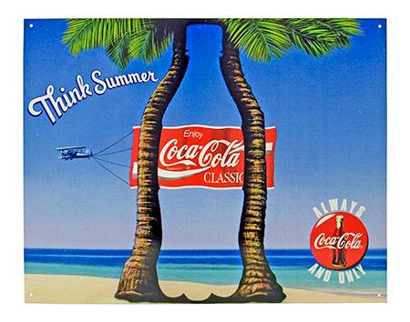 Think Summer Classic Coca Cola Beach Theme Metal Tin Sign - Coke image