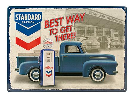 1950s Chevron Gasolines Vintage Pickup Truck Metal Advertising Tin... image