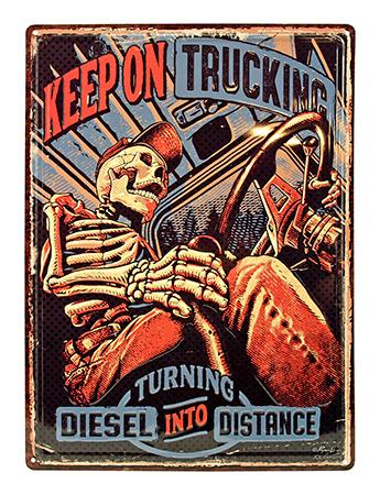 Keep on Trucking Skeleton Trucker Hat Tin Metal Wall Sign image