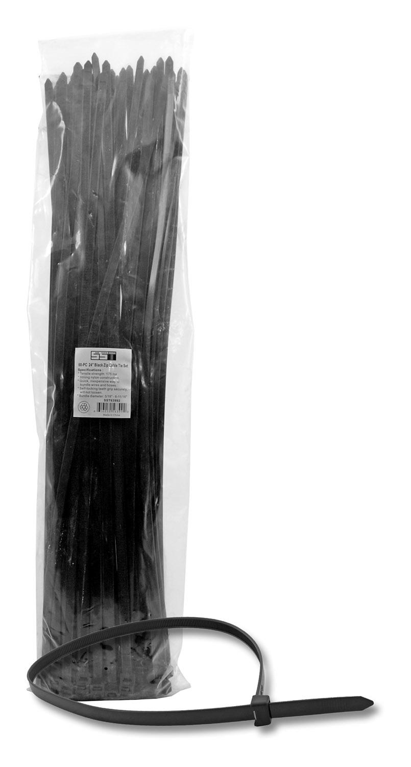 60 pc. 24" Black Zip Cable Tie Set - Sun State Tools image