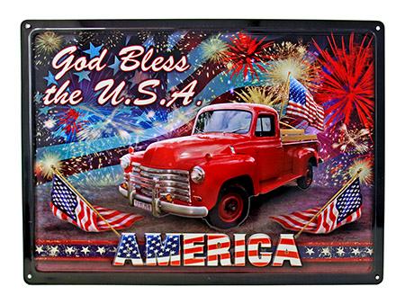 God Bless the USA America 4th of July Vintage Pickup Truck Tin... image