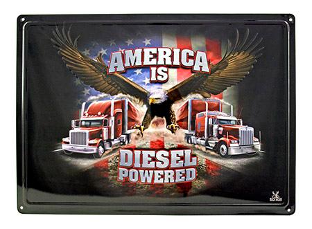 America is Diesel Powered Big Mac Trucker Bald Eagle Tin Metal Wall... image