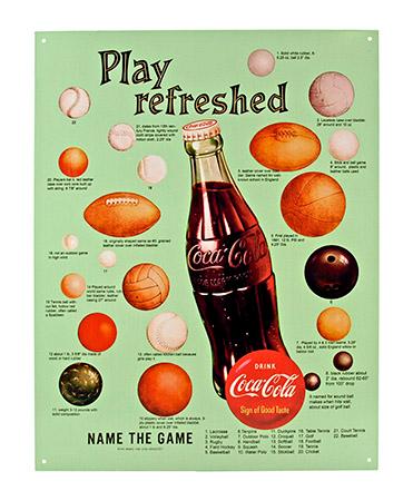 Play Refreshed Vintage Style Coca-Cola Baseball Football Metal Tin... image