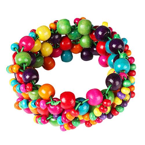 Multi-Color Wooden Beaded Stretchy Bracelet Colorful Exotic Style Elastic Bracelets For Women Girls Children image