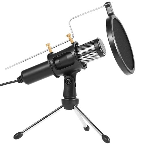 Professional Condenser Microphone Studio Recording Cardioid Microphone w/180° Tripods Pop Filter USB Plug for Podcasting Gaming Chatting image