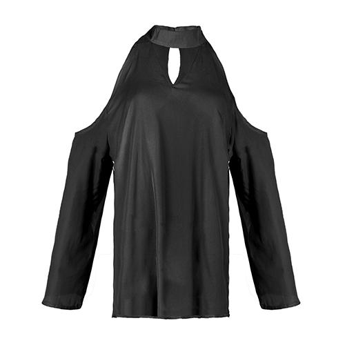Women\'s Sexy Off The Shoulder Blouses Cold Shoulder Tops V-Neck Long Sleeve T-Shirt Solid Color Summer image