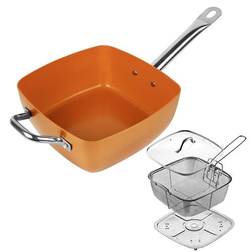 4pcs Non Stick Frying Pan Set 3.74in Deep Square Aluminum Induction Bottom Frying Pan image