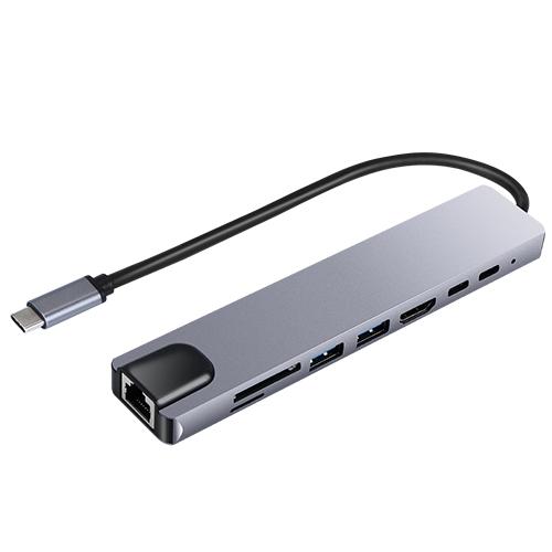 USB C Hub 8-in-1 USB Hub Adapter with Ethernet 4K HD-IN &HD OUT USB 3.0 Ports 87W Fast Charging TF/MMC Card Slot Fits for MacBook 12 Inch, MacBook Pro etc image