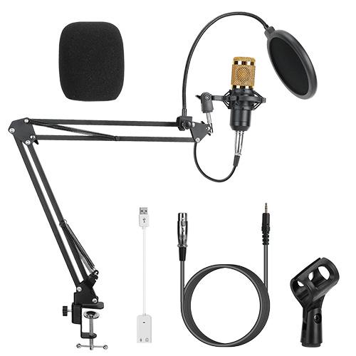 Condenser Microphone Bundle Shock Mount Pop Filter Cardioid Studio Recording Podcast Mic w/ Adjustable Boom Arm Sound Card image