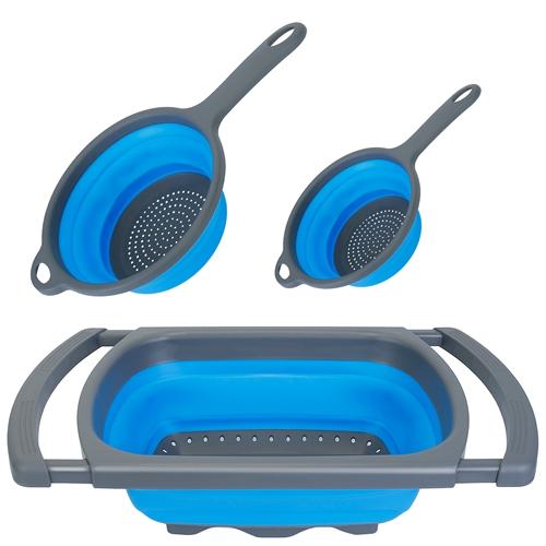 3Pcs Collapsible Colander Set Heat Resistant Vegetable Fruit Pasta Strainer Over The Sink Folding Drainer Extendable Thickened Handles For Fruits Spag image