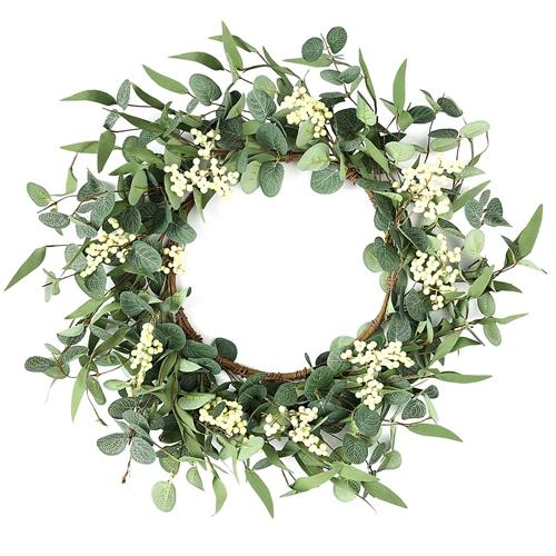20in Artificial Eucalyptus Leaves Wreath with Berries Fake Green Wreath for Front Door Wall Window Decoration image