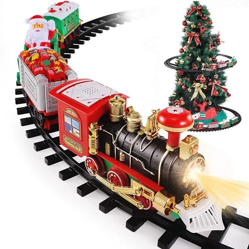 Electric Train Set Kid Toy Xmas Steam Train Kit Tree Surround Track Battery Operated with Sound Light Santa Claus Christmas Gift image