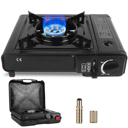 3300W Portable Camping Stove Butane Canister Dual Fuel Burner Piezo Electric Ignition Single Burner with Automatic Tank Ejection Overpressure Cut Off image