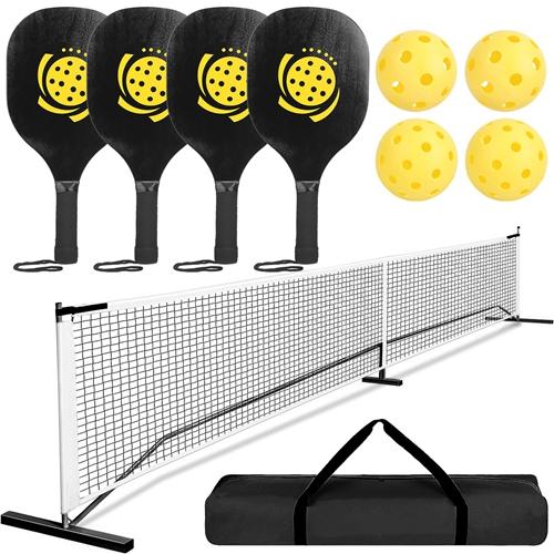 Portable Pickleball Net Set 22ft Regulation Size Net Pickle Ball Net System with 4 Pickleballs 4 Paddles Carrying Bag for Driveway Backyard image