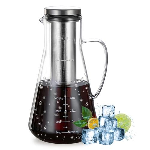Cold Brew Coffee Maker Iced Tea Maker Pitcher Glass Coffee Pot Brewing Glass Carafe Tea Infuser Coffee Kettle with Removable Fine-Mesh Filter Dishwash image