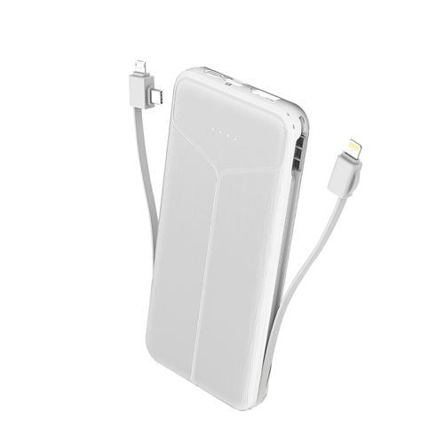 10000mAh Power Bank Portable Charger with US Plug 2 Built-in Cables External Battery Pack with 4 Ouputs 3 Inputs Fit For IOS Phone 14 Android And More image