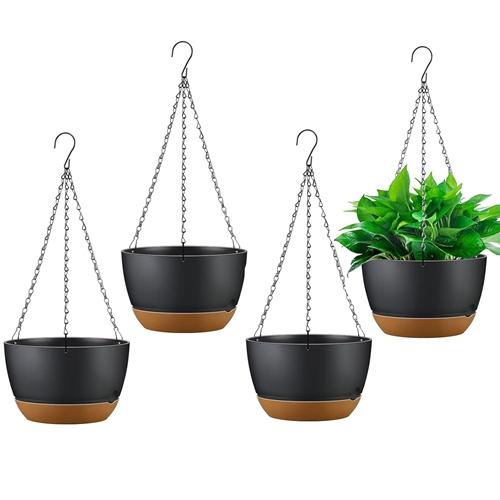 4Pcs 9.64In Diameter Hanging Planter with Drainage Holes Removable Self-Watering Tray Plastic Hanging Flower Plant Pots For Indoor Outdoor Herb Ivy Fe image