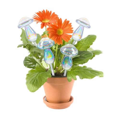 4Pcs Clear Glass Plant Watering Globes Iridescent Rainbow Gradient Mushroom Self-Watering Container Plant Self-Watering System Automatic Irrigation De image