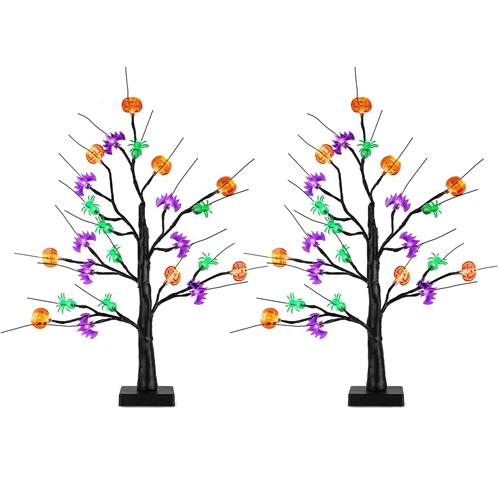 2Pack 1.97FT Lighted Halloween Trees Halloween Indoor Decorations Black Halloween Tree Lights with Timer Adjustable Twigs for Tabletop Party image