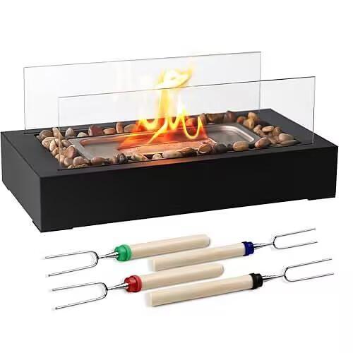 Tabletop Fire Pit With Roasting Sticks Portable Indoor Outdoor Tabletop Fireplace Ethanol Mini Fire Pit Table Top Decoration for Christmas Dinner Part image