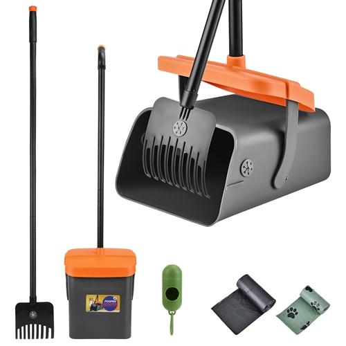 Pooper Scooper Kit Dog Poop Rake & Swiveling Bin Poop Heavy Duty Pick Up Tool with Extra Long Handle 35 Waste Bags Dispenser image