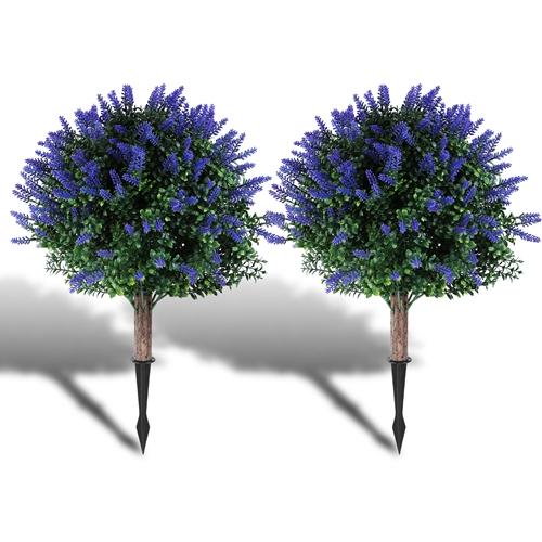 2 Packs Artificial Lavender Topiary Ball Trees UV Resistant Artificial Shrubs Fake Plants Evergreen Artificial Bush with Ground Spike for Indoor Outdo image