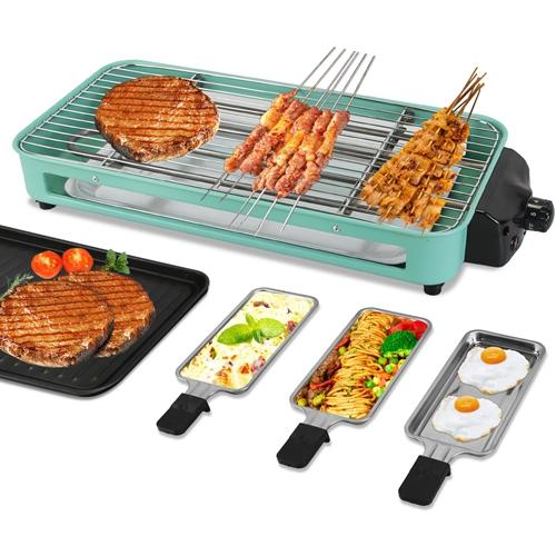 2000W Electric Indoor Grill 2 in 1 Electric BBQ Gill with Grill Net Removable Plate 5 Temperature Control 3 Small Trays Dishwasher Safe image
