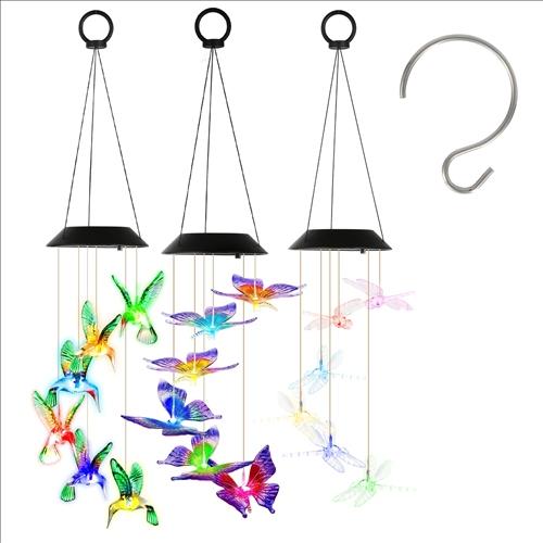3Pack Solar Hummingbird Butterfly Dragonfly Wind Chimes 7 Color Changing Wind Chime for Outside IPX4 Waterproof Outdoor Garden Yard Decor image