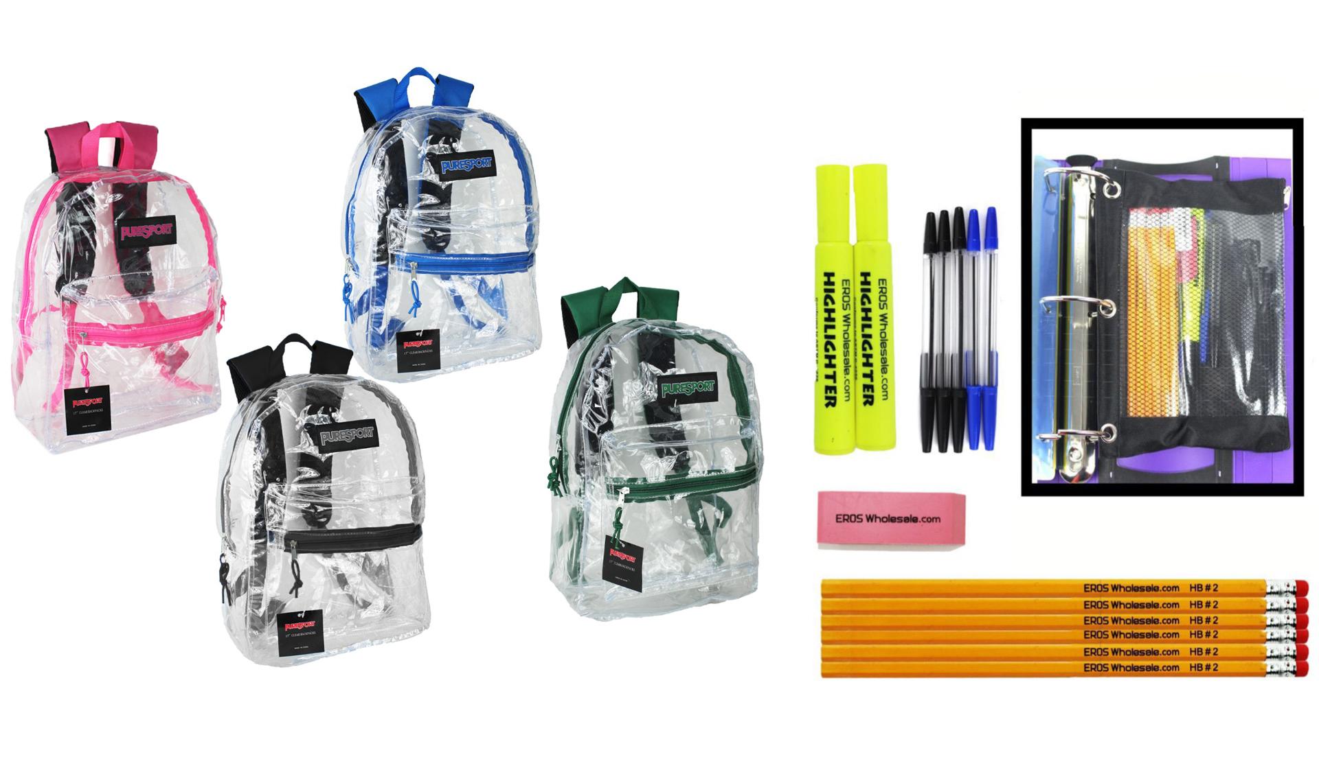 17" Classic Clear PureSport Backpack & High School Supply Kit Sets image