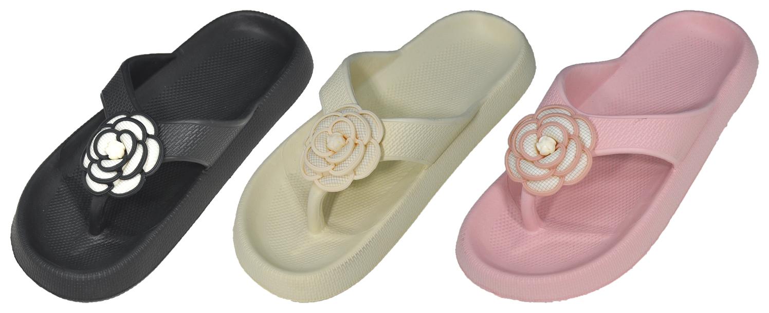 Women's Barbados Slide Sandals w/ Embroidered Rose & Soft Footbed image