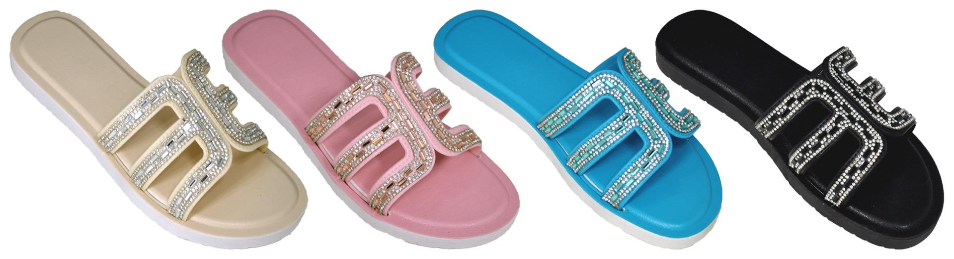 Women's Aztec Design Slide Sandals w/ Embroidered Rhinestones image