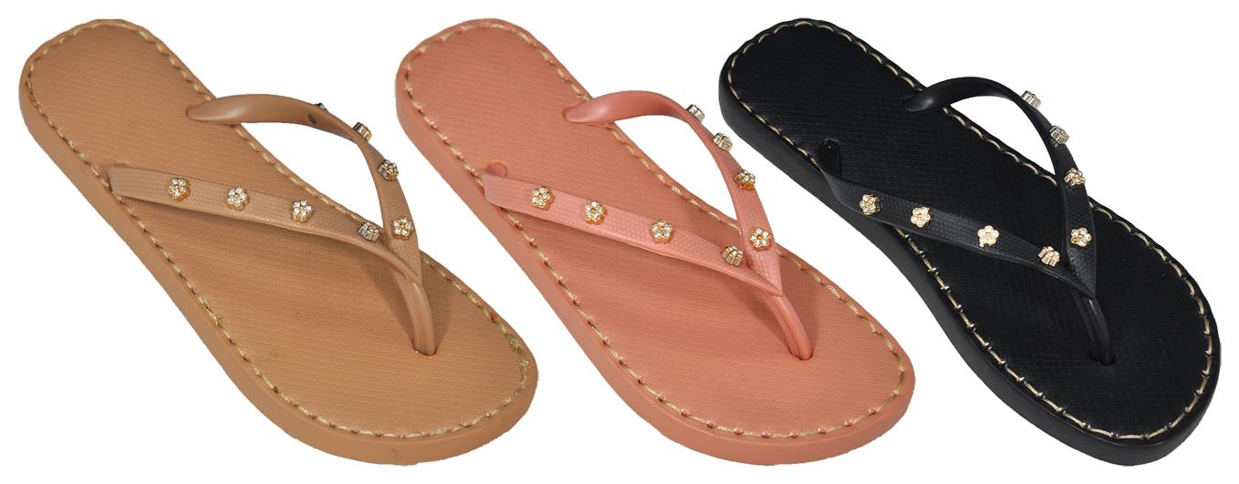 Women's Fashion Thong Slide Sandals w/ Embroidered Gems & Soft Footbed image