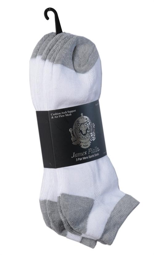 Men's Cushioned Athletic Low Cut Socks - White w/ Grey Heel & Toe - 3-Pair Packs image