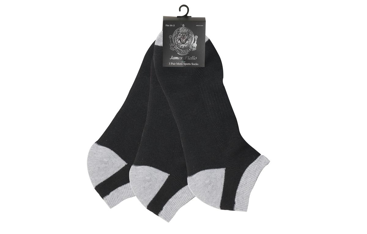 Men's Cushioned Athletic Low Cut Socks w/ Arch Support  - Black & Grey - 3-Pair Packs image