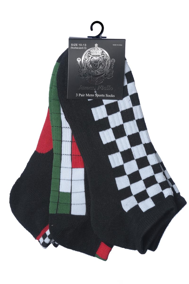 Men's Cushioned Athletic Low Cut Socks w/ Arch Support - Checkered Prints - 3-Pair Packs image