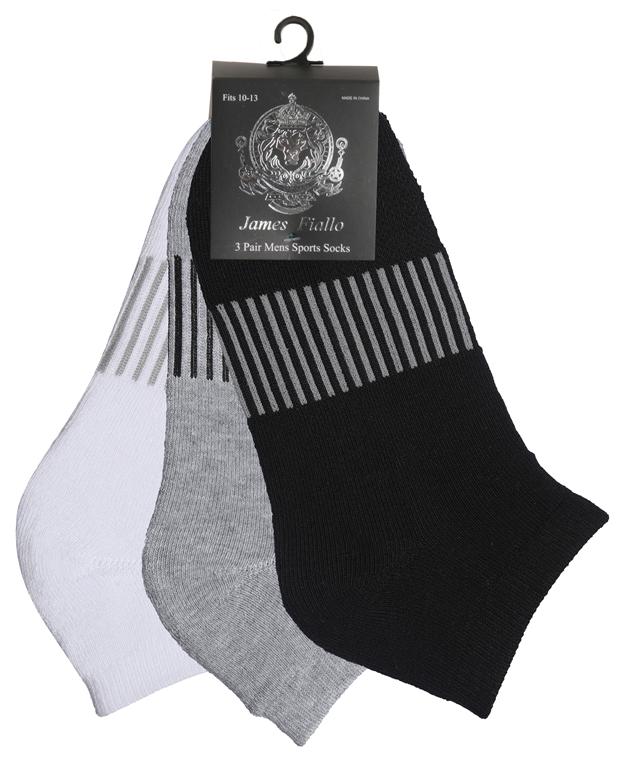 Men's Cushioned Athletic Low Cut Socks w/ Arch Support - Solid w/ Stripes - 3-Pair Packs image