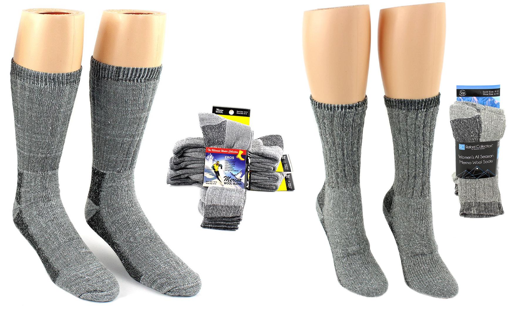 Men's & Women's Thermal Merino Wool Crew Socks - Gray - 2-Pair Packs image