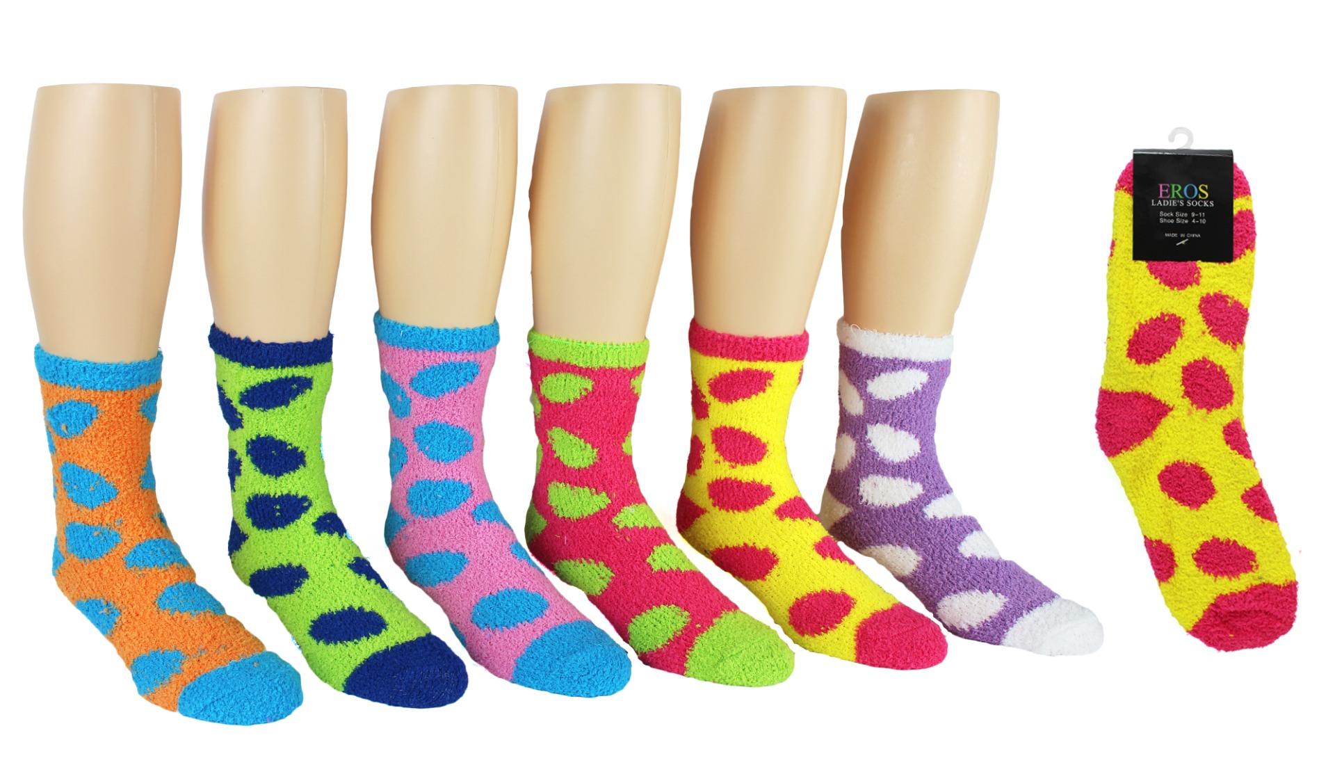 Women's Premium Fuzzy Easter Crew Socks - Oval Easter Egg Print  - Size 9-11