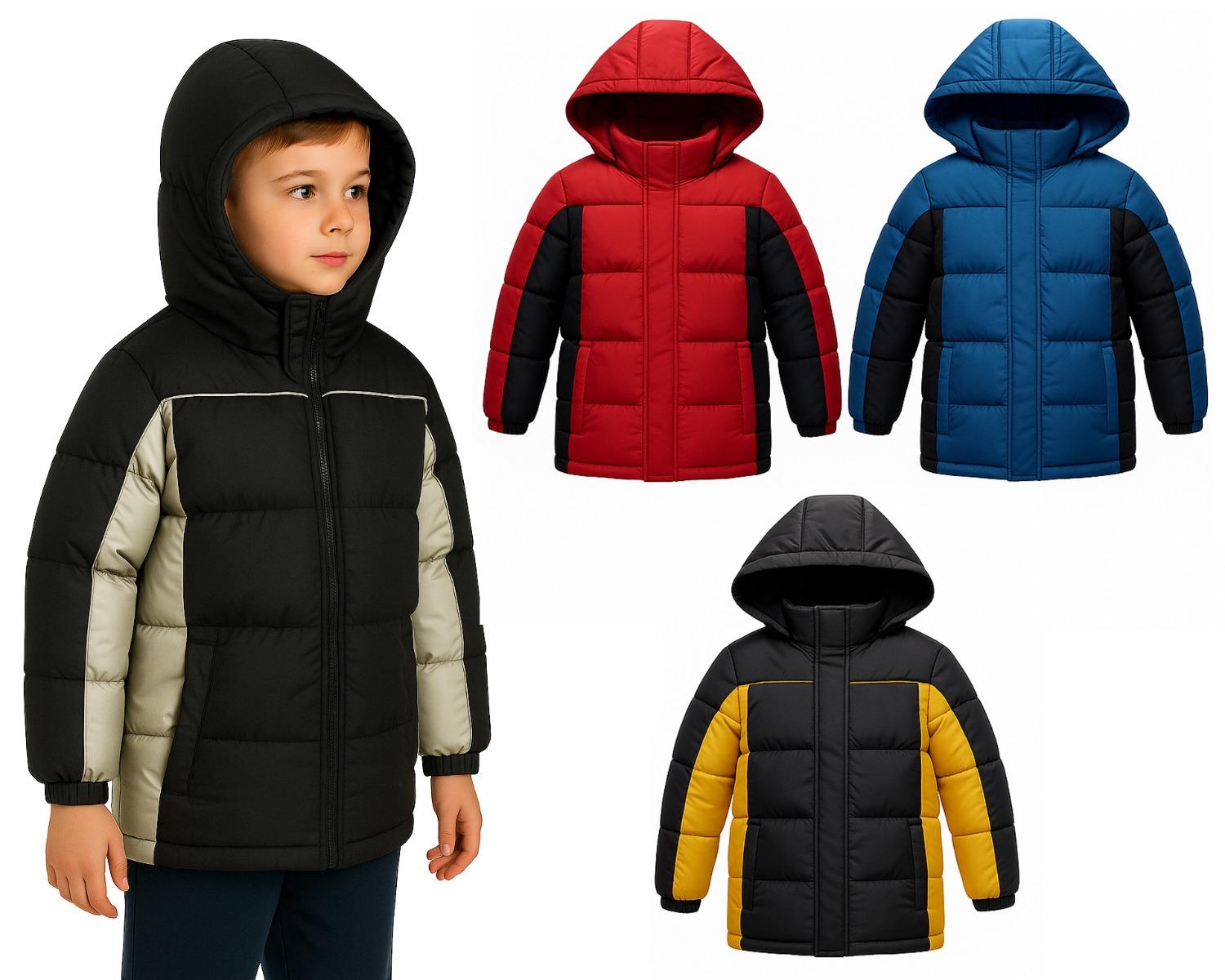 Little Boy's Insulated Winter Puffer Jackets w/ Fleece Lining & Hood - Sizes 5-7 image