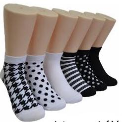Women's Low Cut Novelty Socks - Black & White Polka Dot & Stripe Print - Size 9-11 image