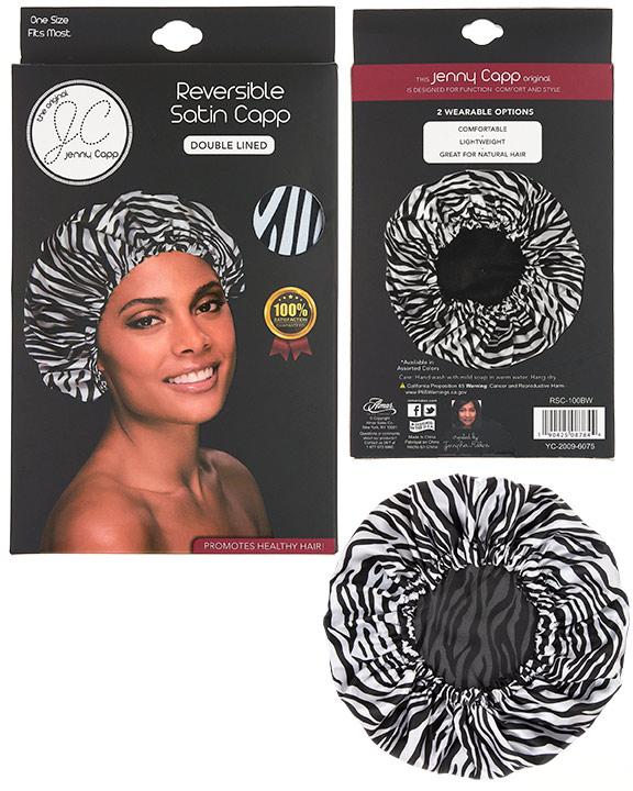 Jenny Capp Women's Reversible Satin Sleeping Bouffant Caps w/ Zebral Print image
