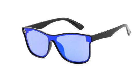 Unisex Deluxe Colorized Lens Beach Sunglasses - Black Frames - Blue Lens